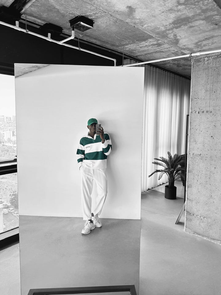 Oversize Collar Strip Sweater - Green