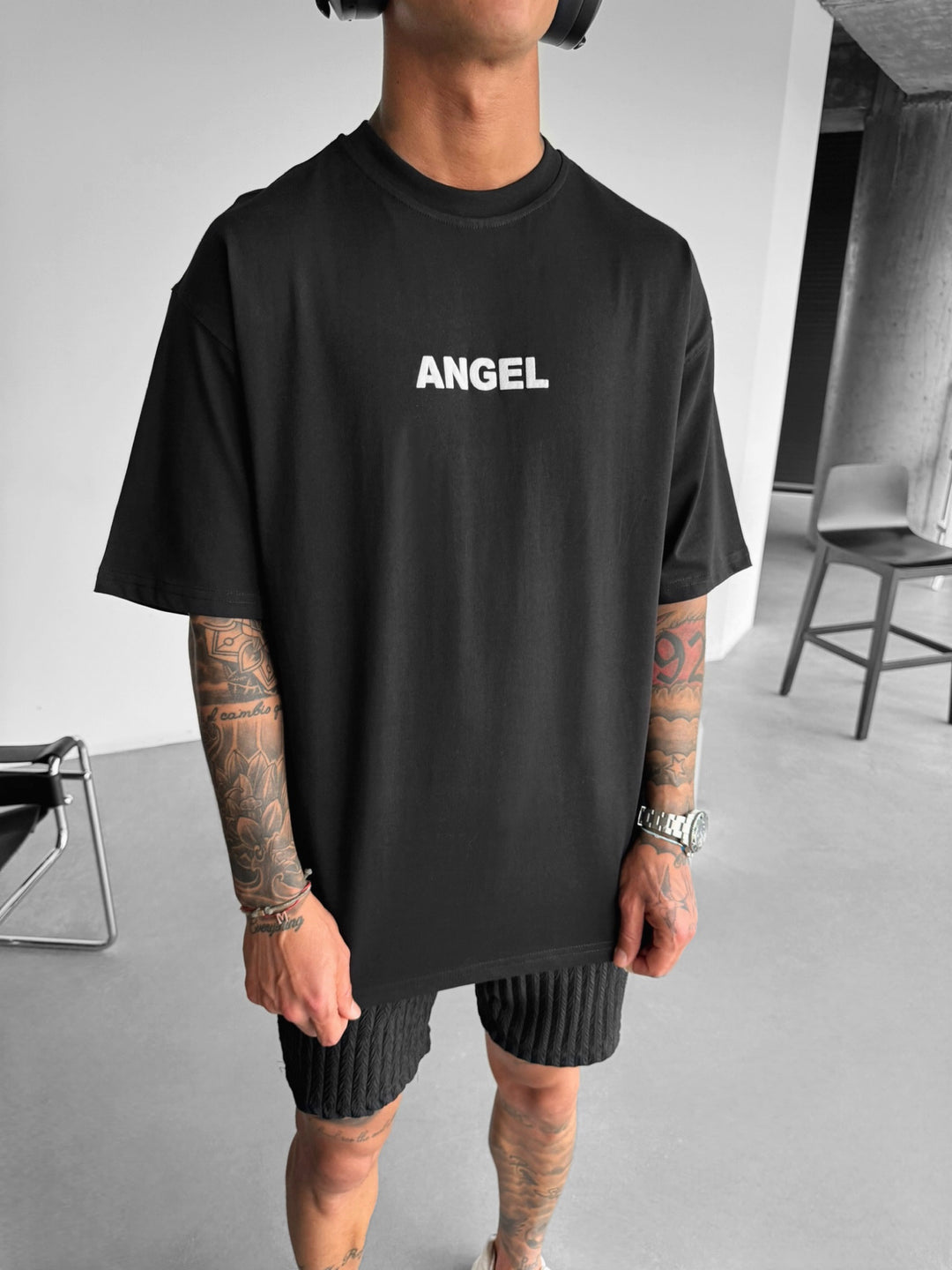Oversize Fire Angel T-Shirt - Black