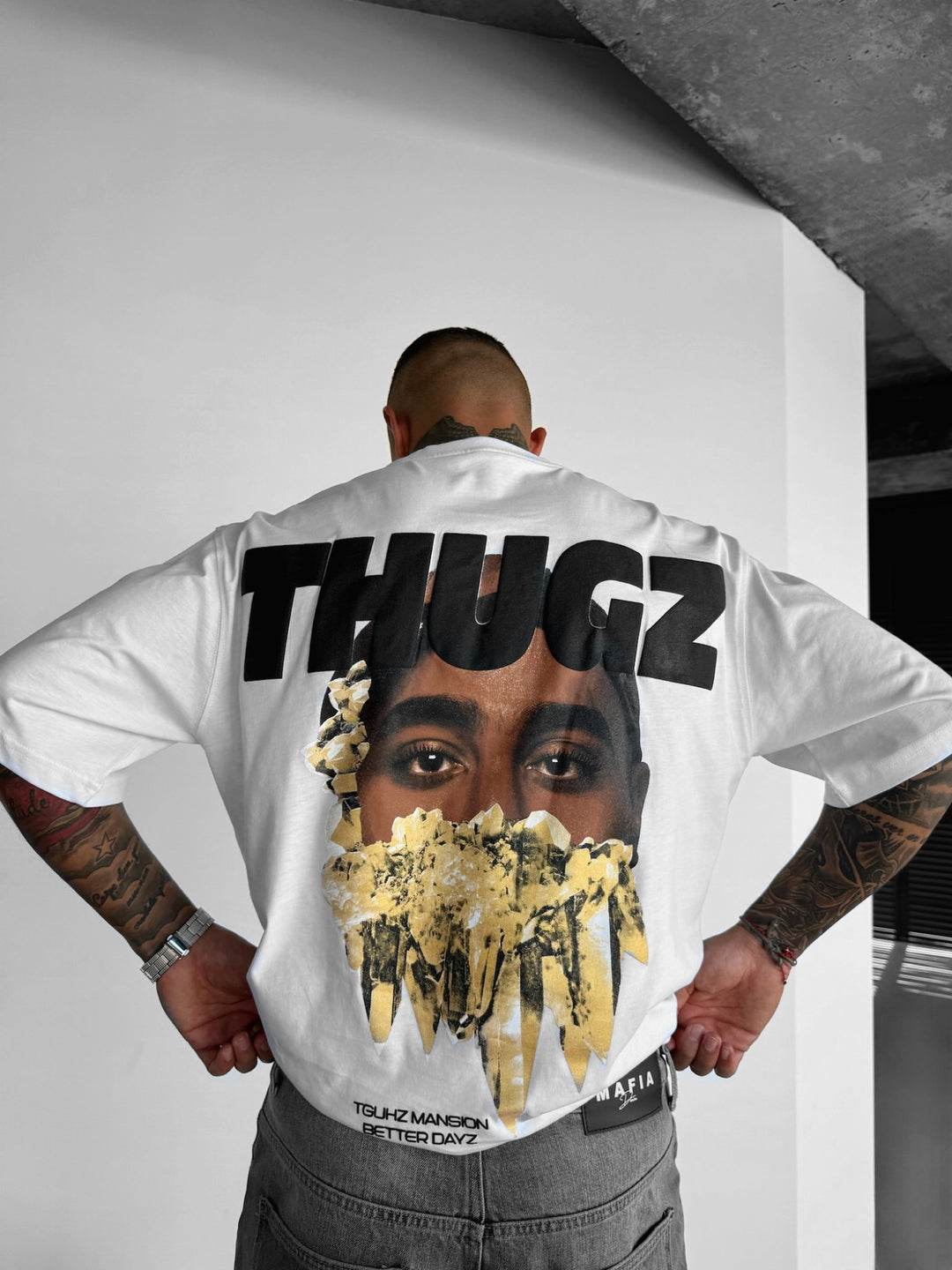 Oversize 'Thugz' T-shirt - Ecru