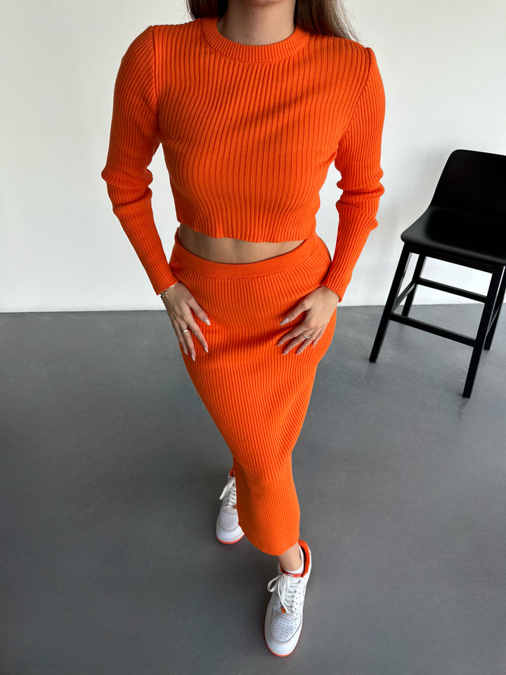 Long Knit Skirt - Orange