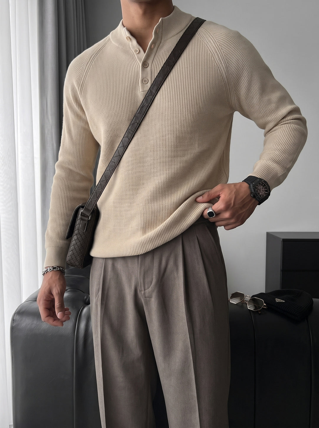 Slim Fit Knit Sweater - Beige
