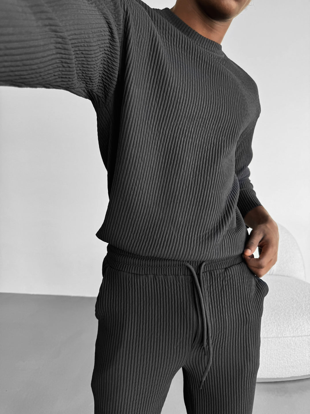 Oversize Ribbed Long Arm T-shirt - Anthracite