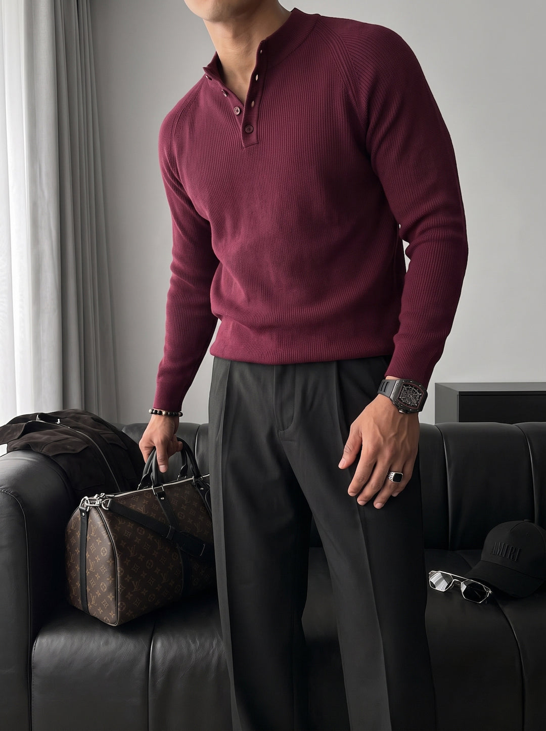Slim Fit Knit Sweater - Bordeaux