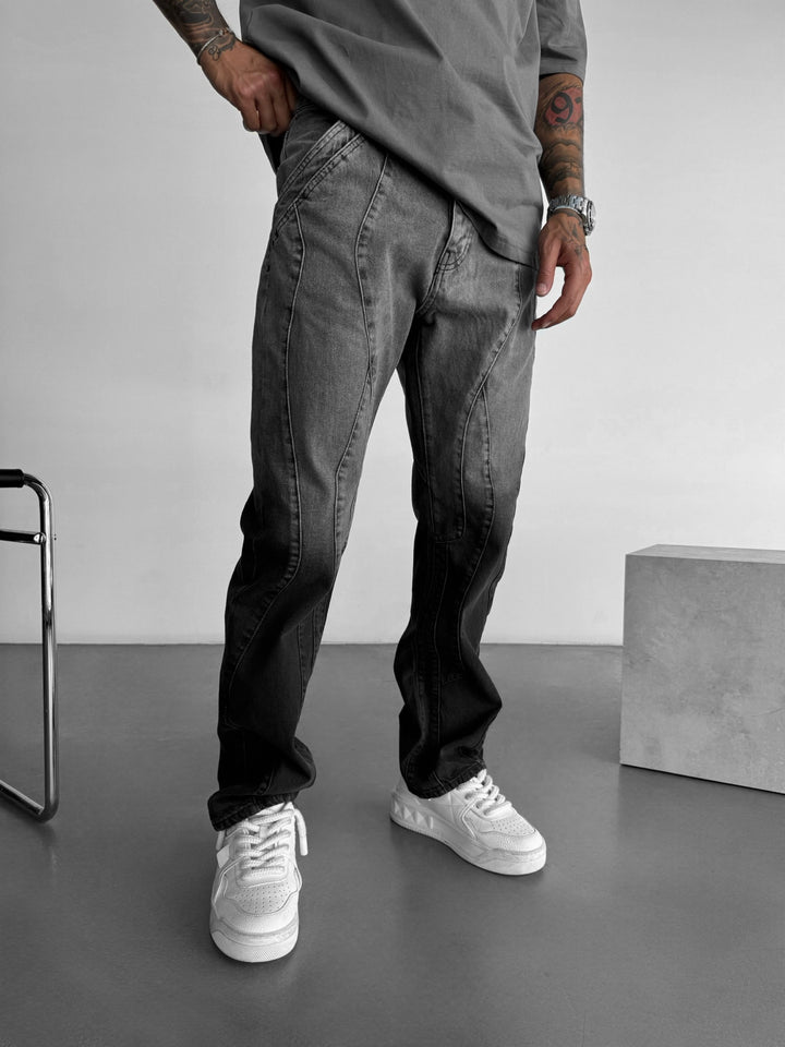 Baggy Half Washed Seam Jeans - Black STOK EKLEME