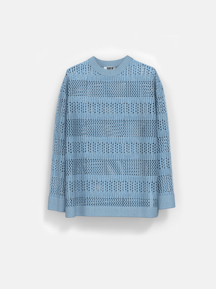 Oversize Holey Knit Sweater - Baby blue