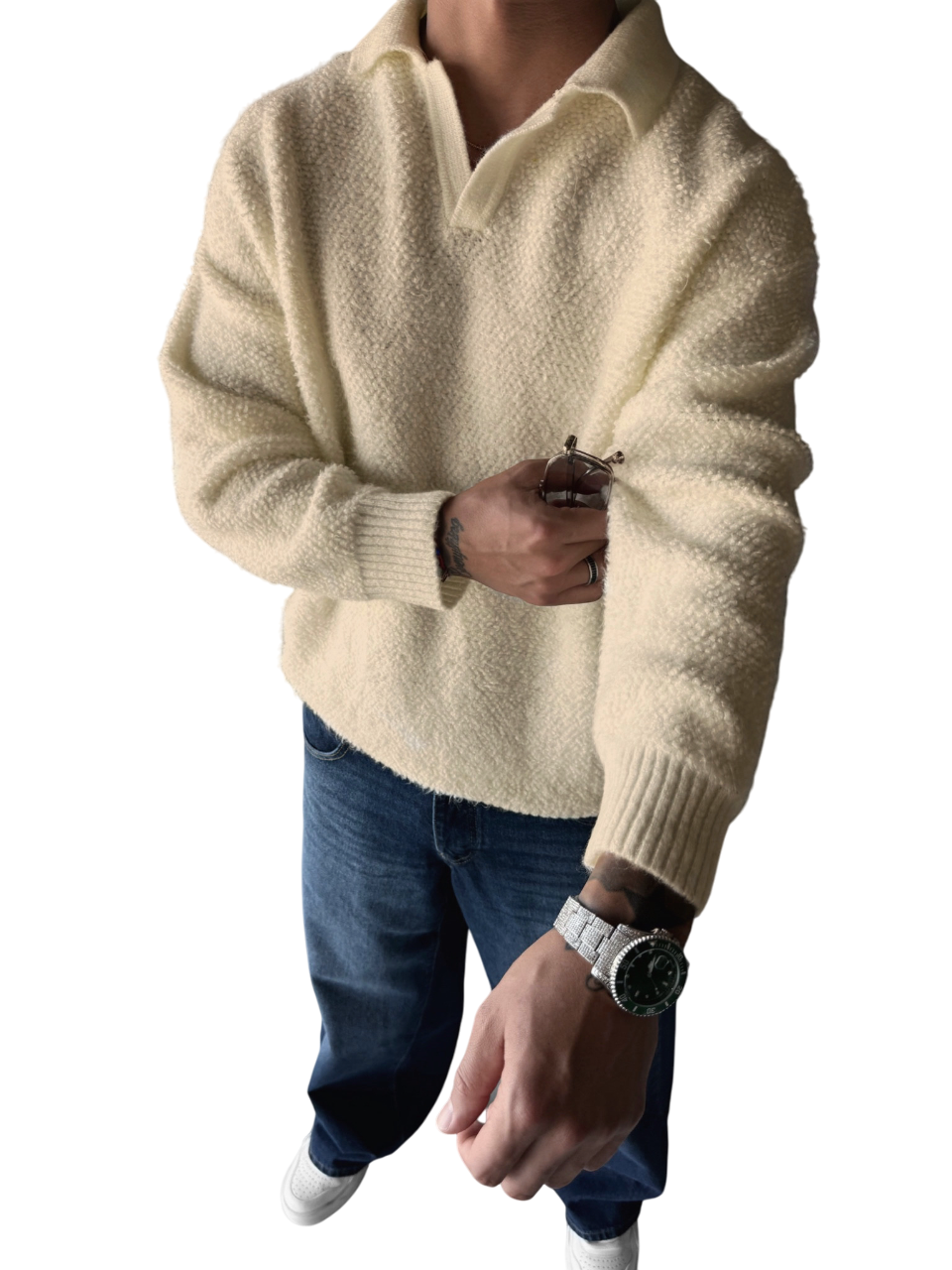 Knit Collar Brushed Pullover - Beige