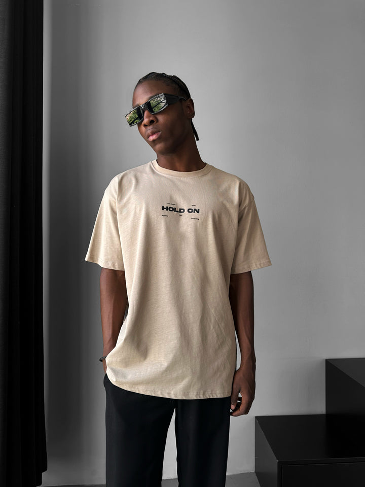 Oversize "Hold On" T-Shirt - Beige