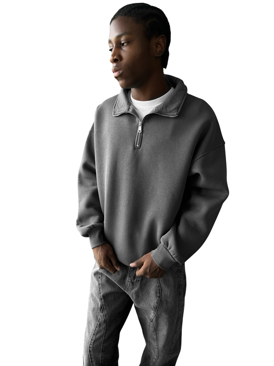 Oversize Half-Zip Polo Sweatshirt - Anthracite
