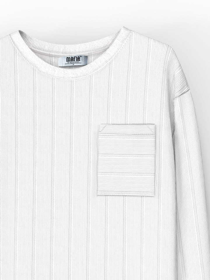 Regular Strip Pocket Sweater - White