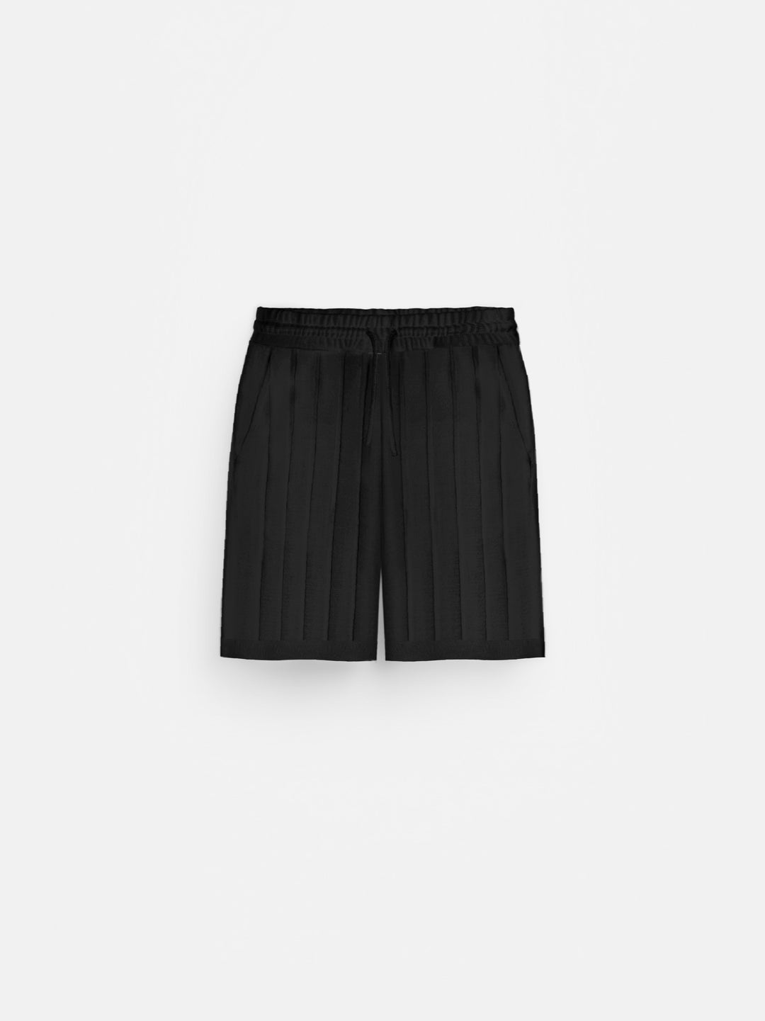 Loose Fit Wide Ribbed Shorts - Black