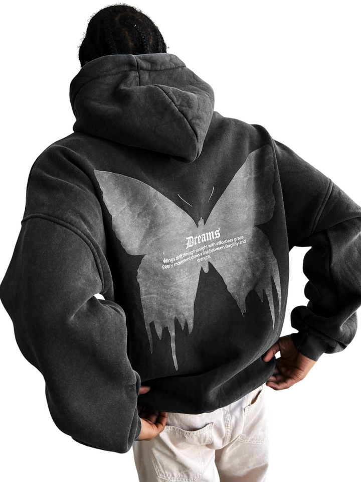 Oversize Washed 'Dreams' Hoodie - Anthracite