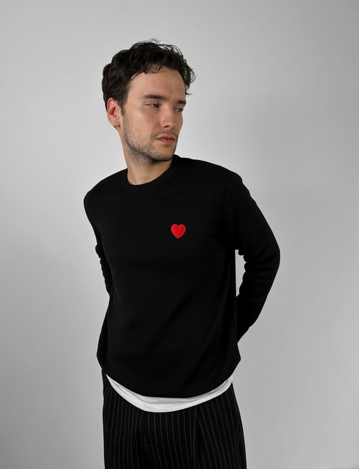 Regular Fit Heart Detail Thin Sweater - Black