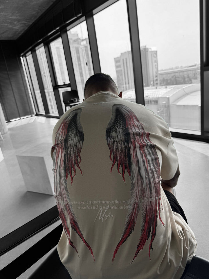 Oversize Angel Wings T-Shirt - Stone