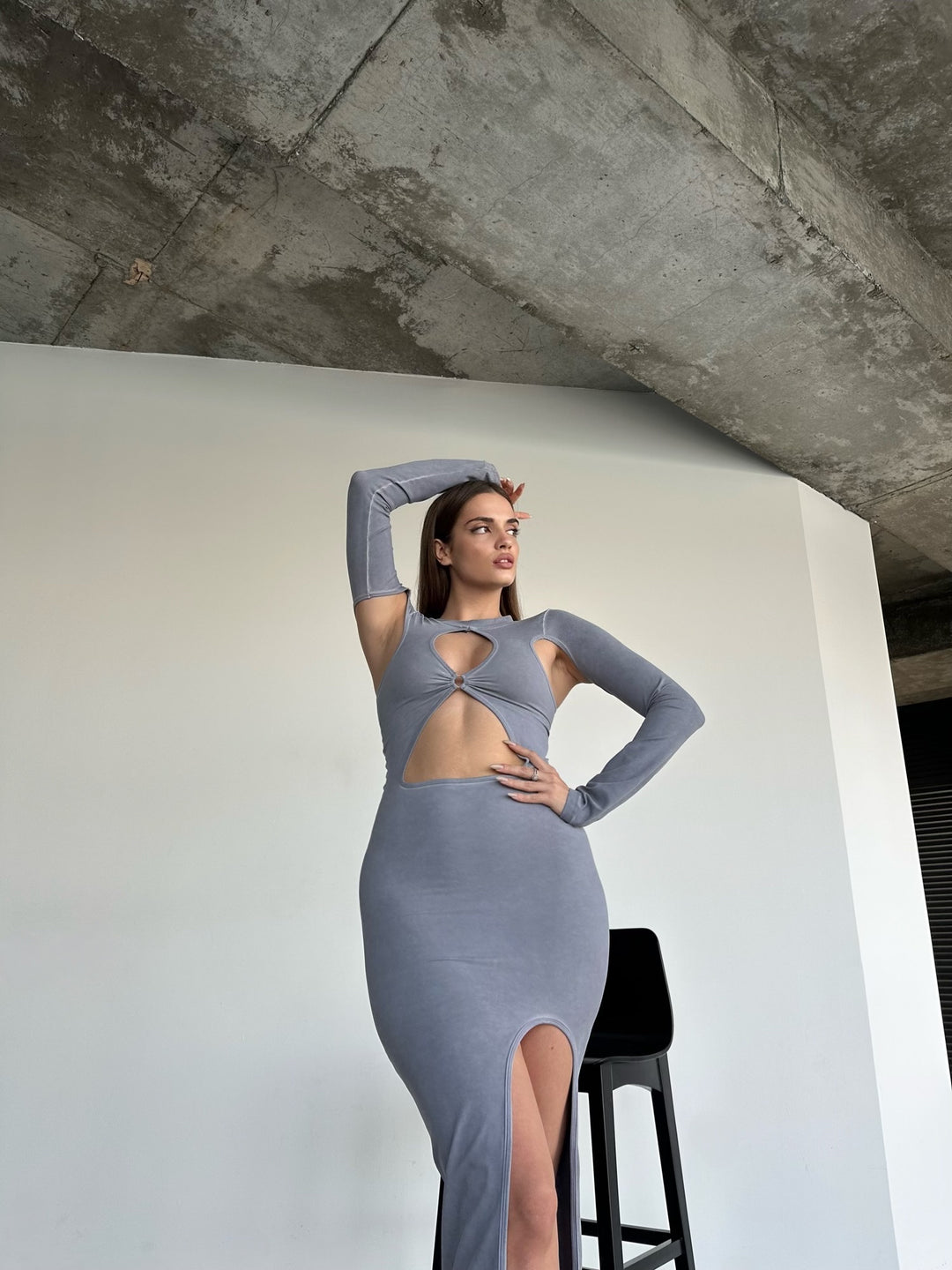 Skinny Abstract Maxi Dress - Anthracite