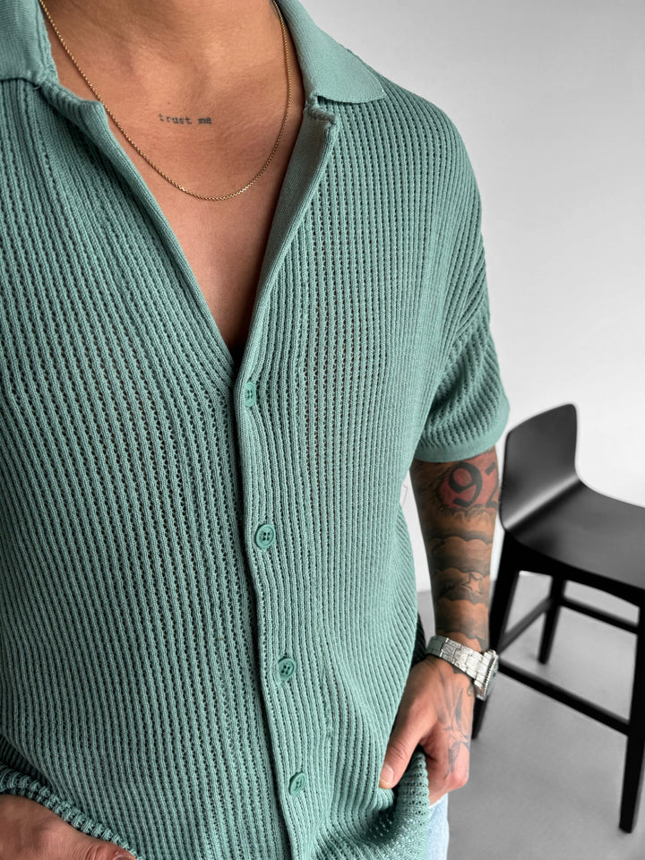 Oversize Grid Knit T-shirt - Mint