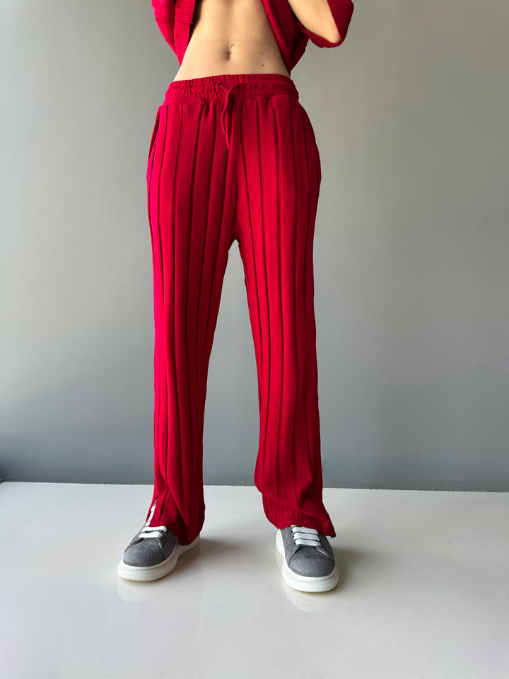 Loose Fit Wide Ribbed Pant - Blood Red