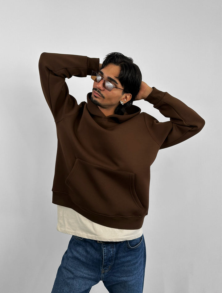 Loose Fit Basic Hoodie - Brown