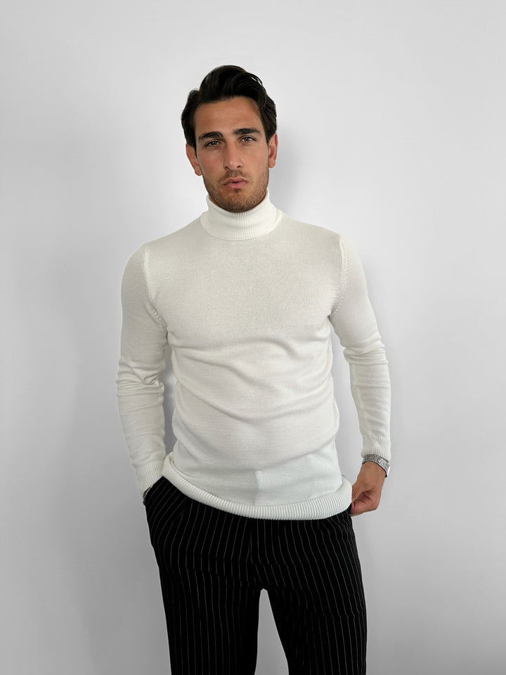 Slim Fit Long Neck Pullover - Ecru