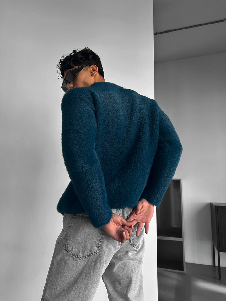 Oversize Hairy Rope Sweater - Indigo