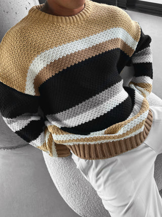 Oversize Striped Knit Sweater - Mustard
