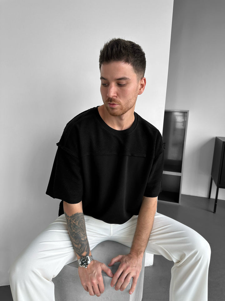 Oversize Seam Detail T-shirt - Black