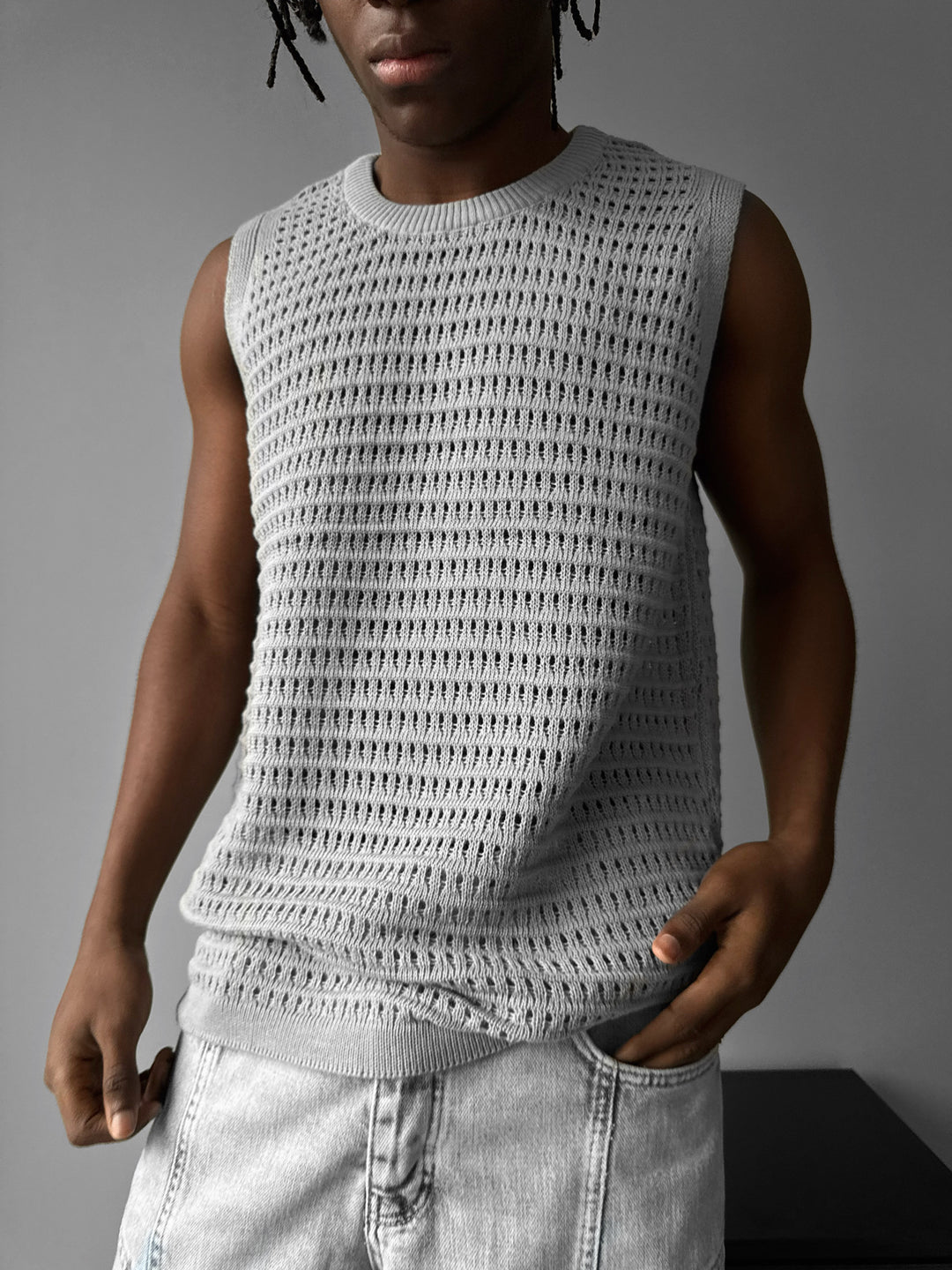 Oversize Grid Tanktop - Grey