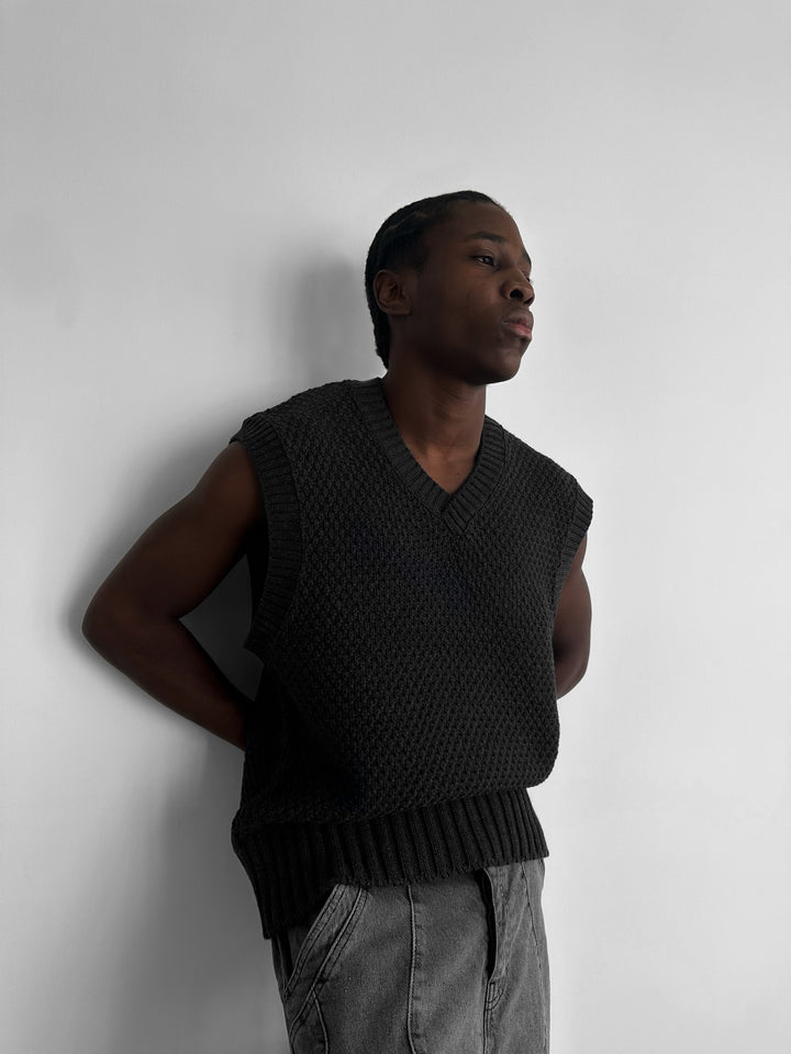 Loose Fit Knotted V Neck Pullunder - Anthracite