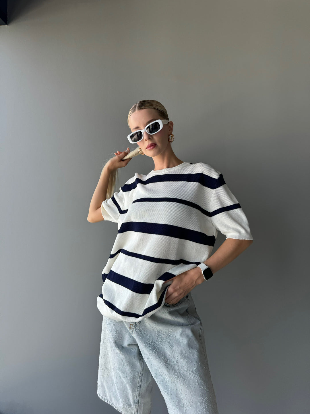 Knit Striped T-shirt - Indigo