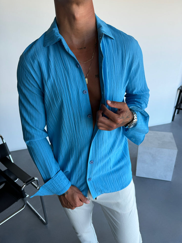 Regular Fit Pleated Shirt - Blue