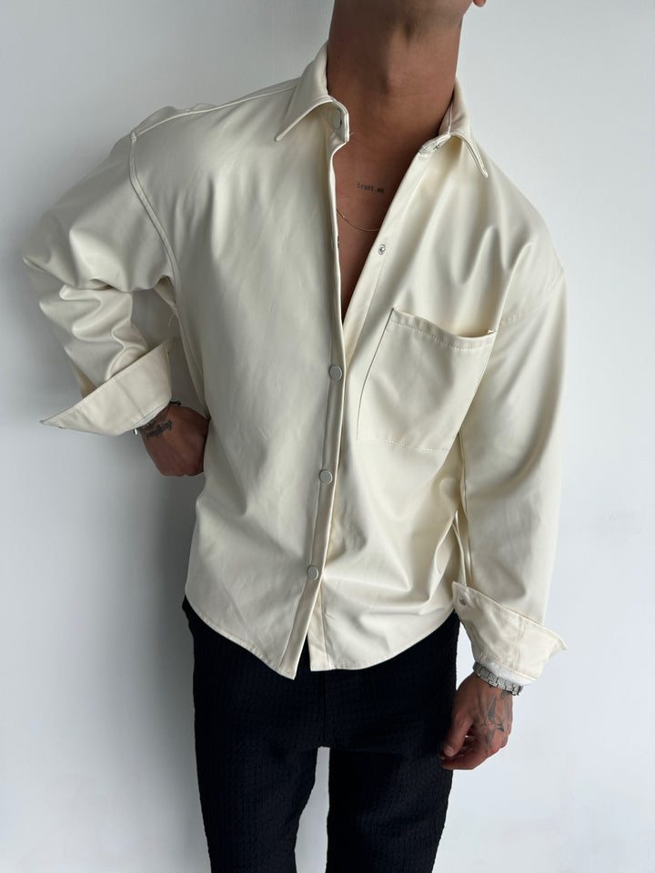 Oversize Leather Optik Shirt - Ecru