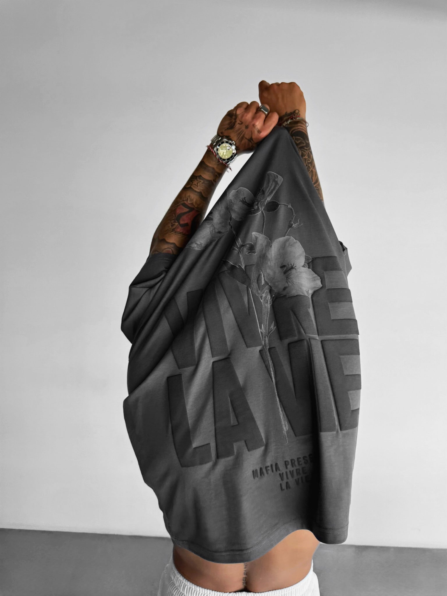 Vivre La Vie T-Shirt Oversize - Anthracite & Black Baumwolle