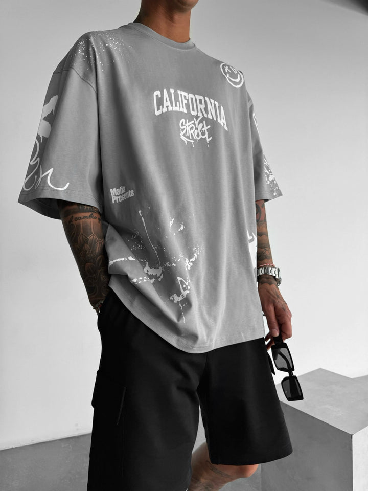 Oversize California Graffiti T-Shirt - Grey