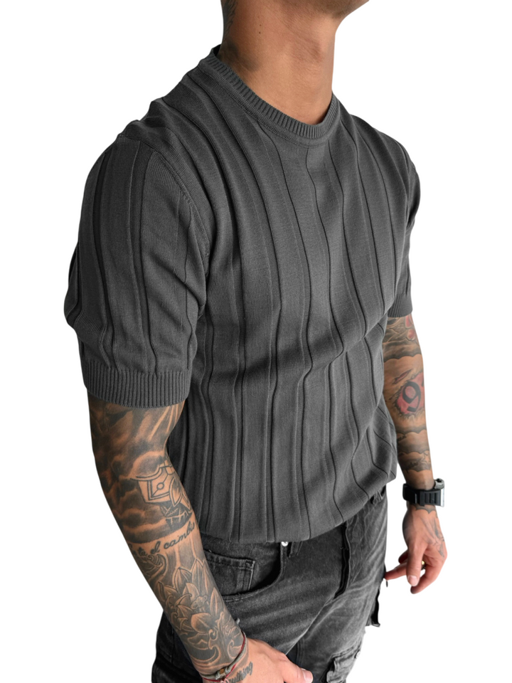 Regular Fit Knit Lines T-shirt - Anthracite