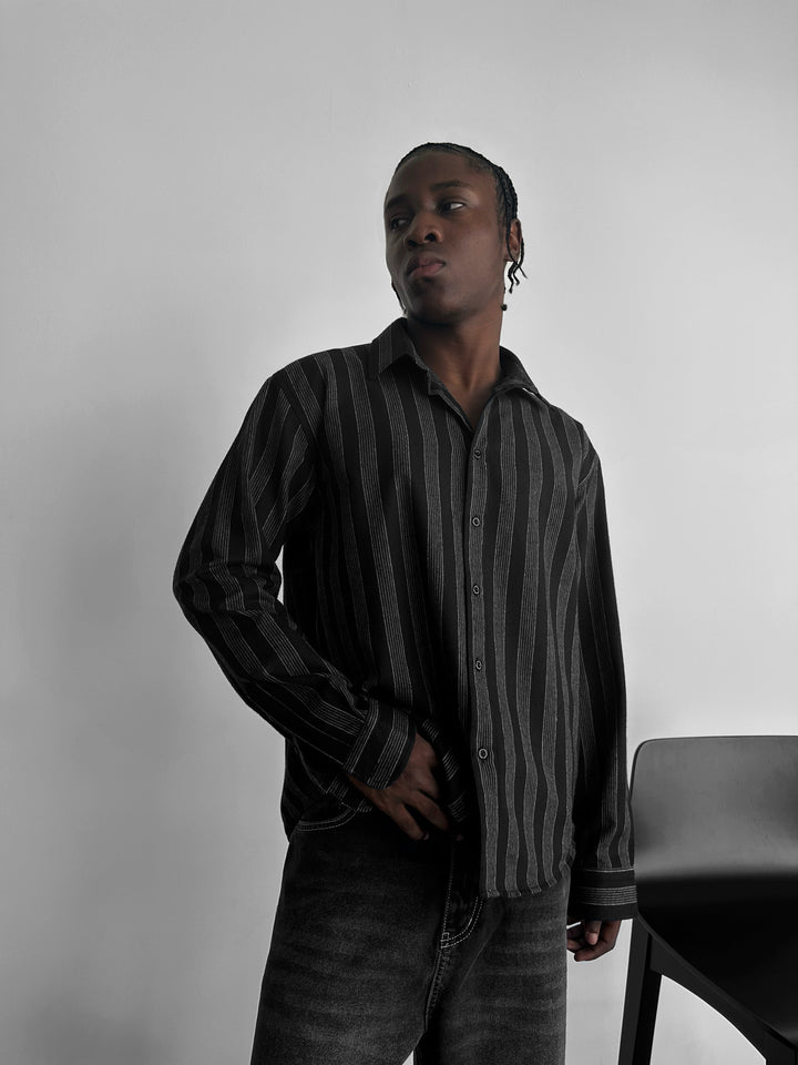 Thick Striped Winter Shirt - Grey