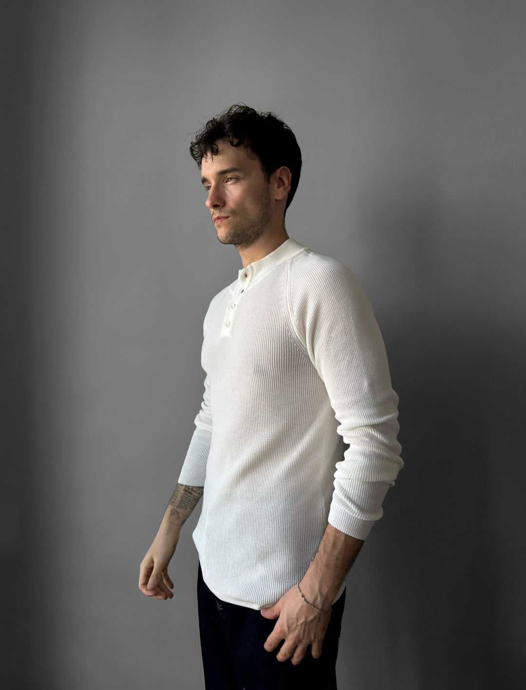 Slim Fit Knit Sweater - Ecru