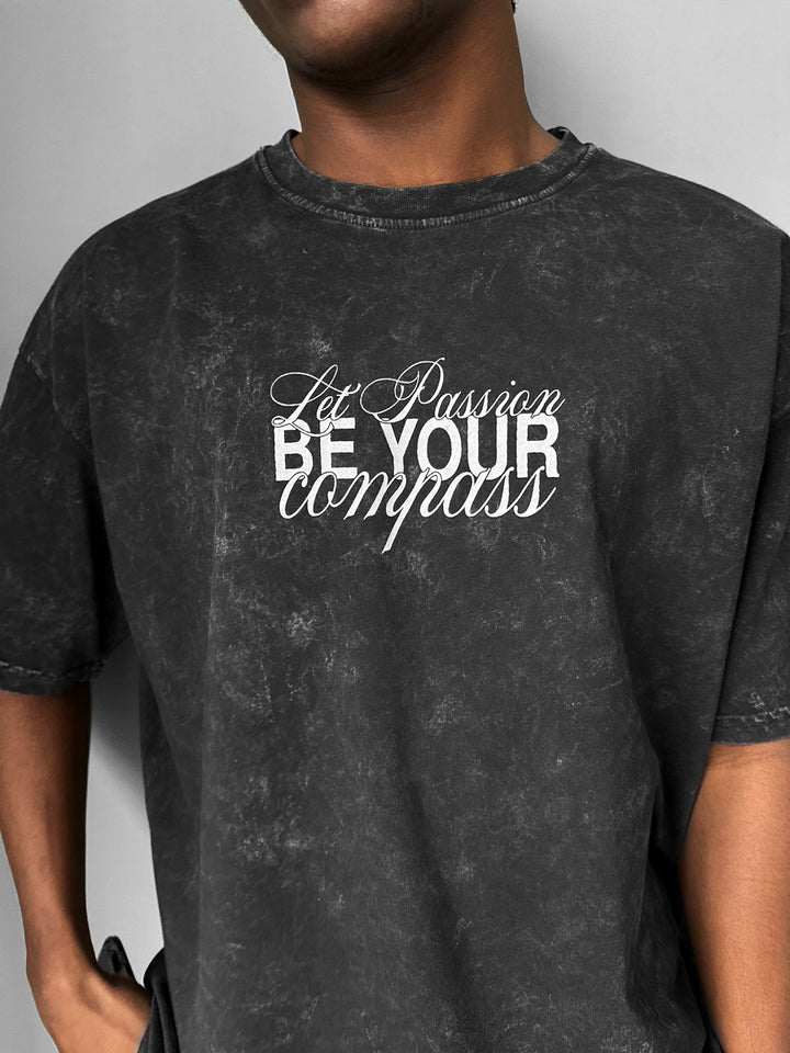 Oversize Washed 'Be your Soul Shine' T-Shirt - Black