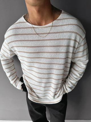 Oversize Strip Knit Sweater - Beige
