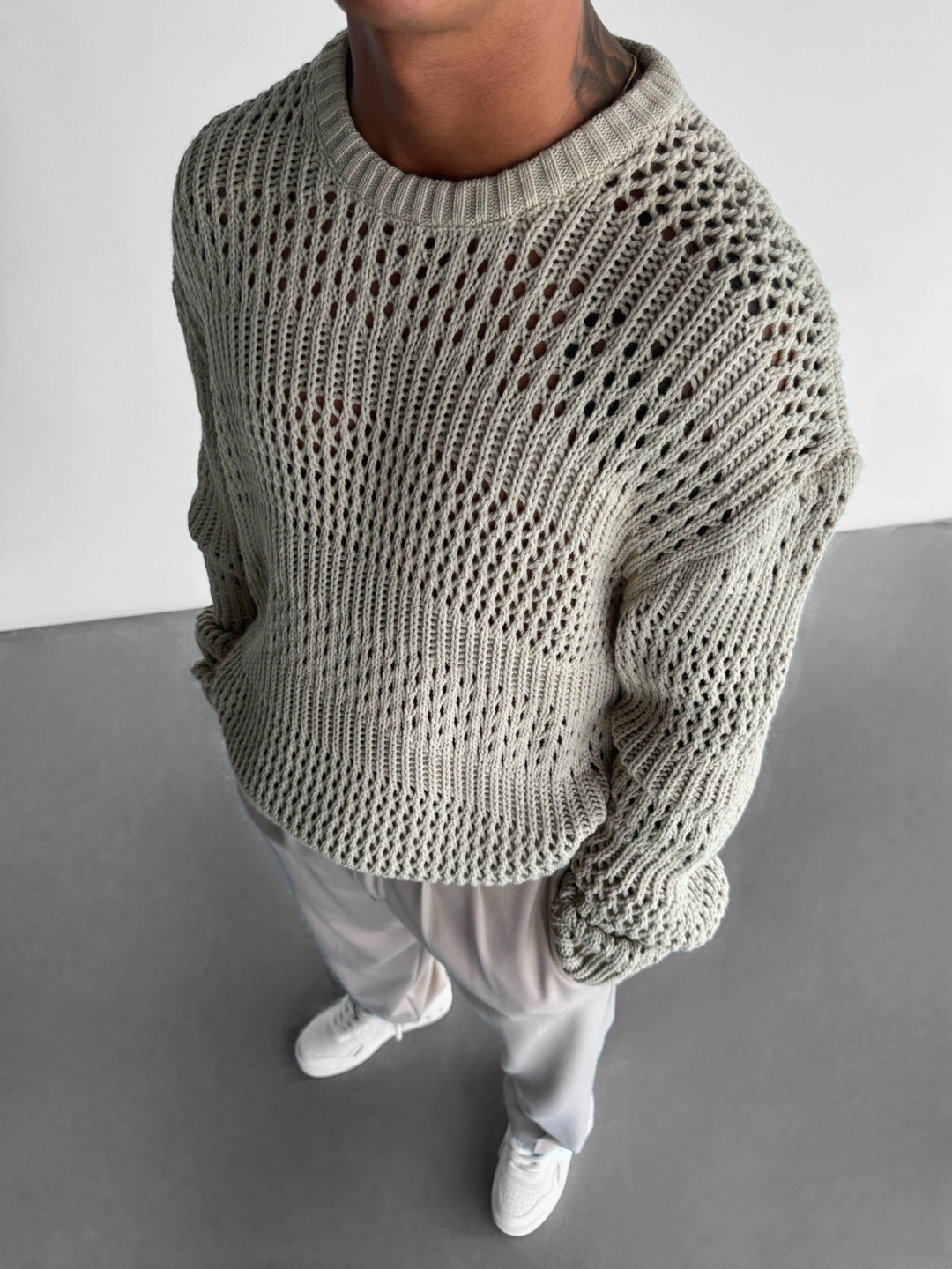 Oversize Holey Knit Sweater - Stone