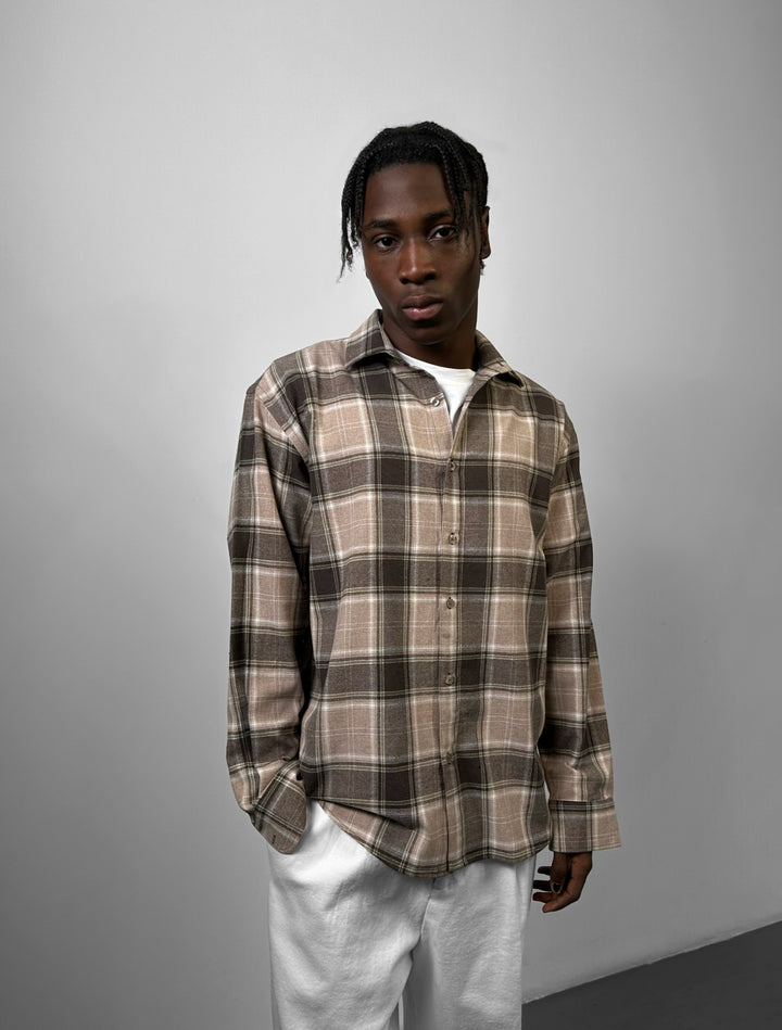 Regular Fit Wide Check Shirt - Camel