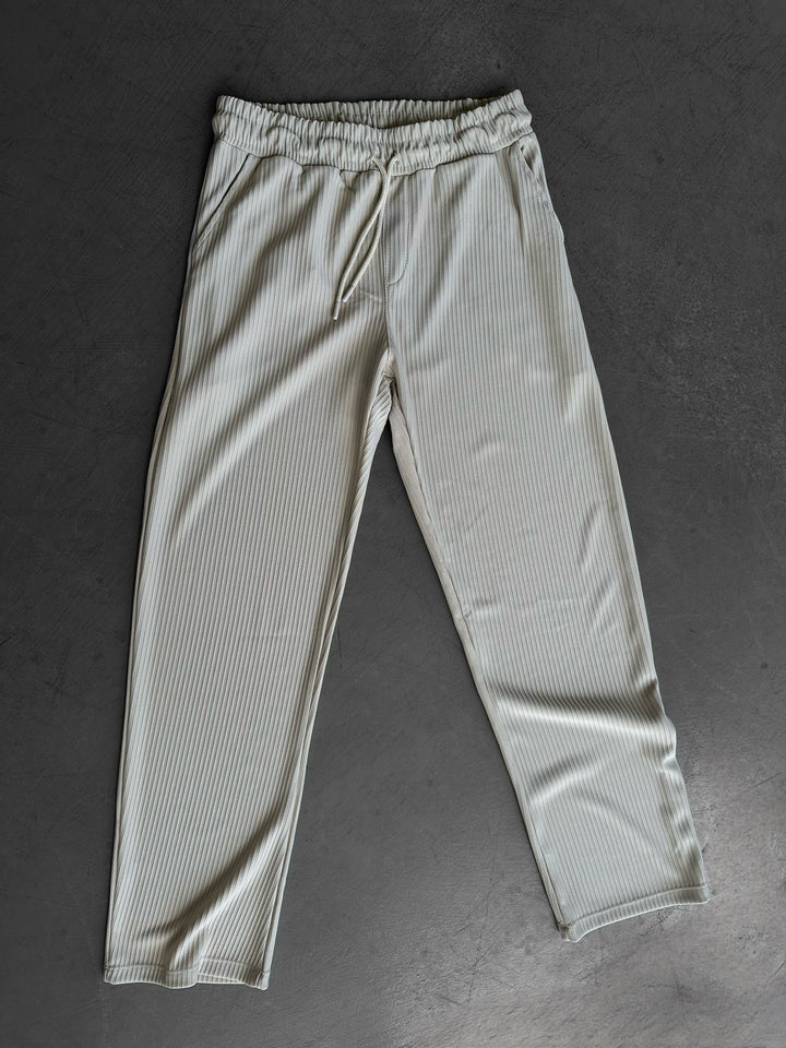 Loose Fit Striped Trousers - Beige