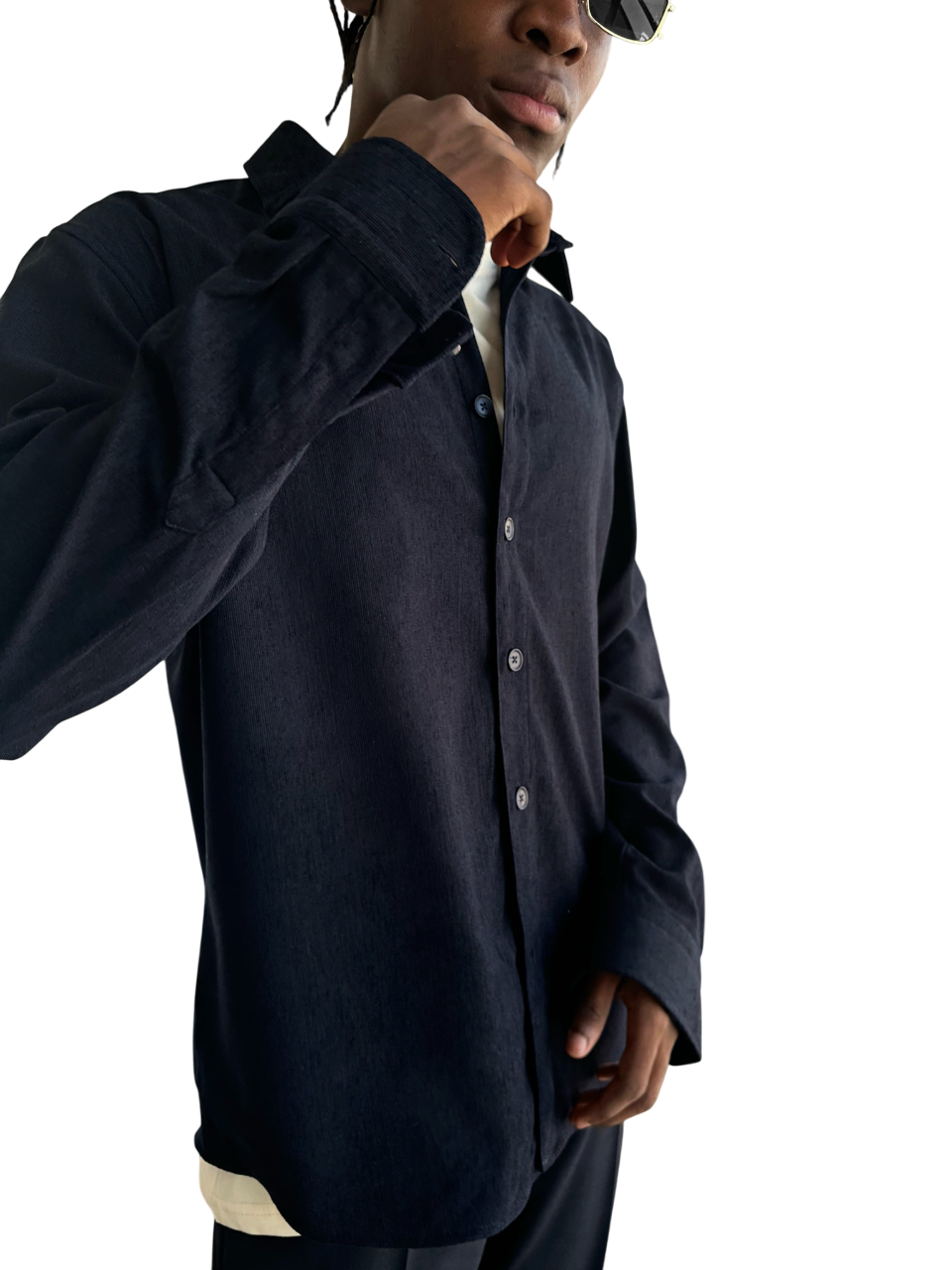 Oversize Velvet Shirt - Navy Blue