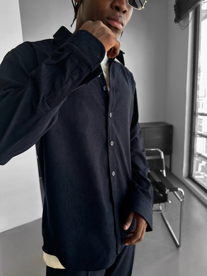 Oversize Velvet Shirt - Navy Blue
