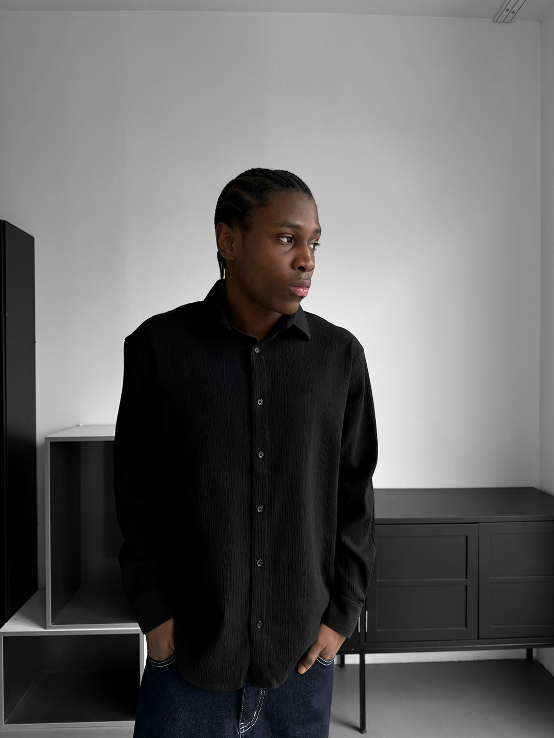 Regular Fit Cotton Shirt - Black