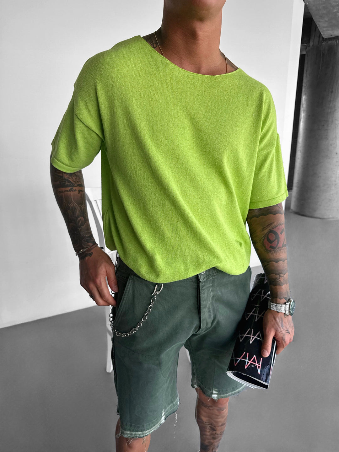 Oversize Thin Knit T-shirt - Neon Green
