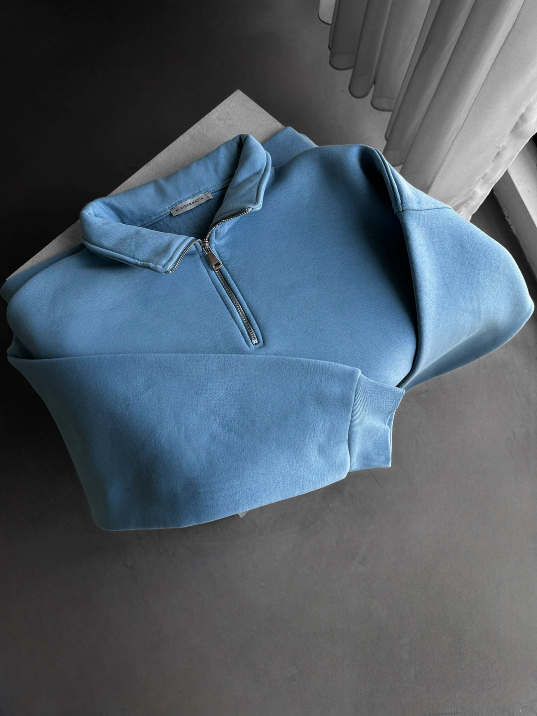 Oversize Half-Zip Polo Sweatshirt - Faded Denim