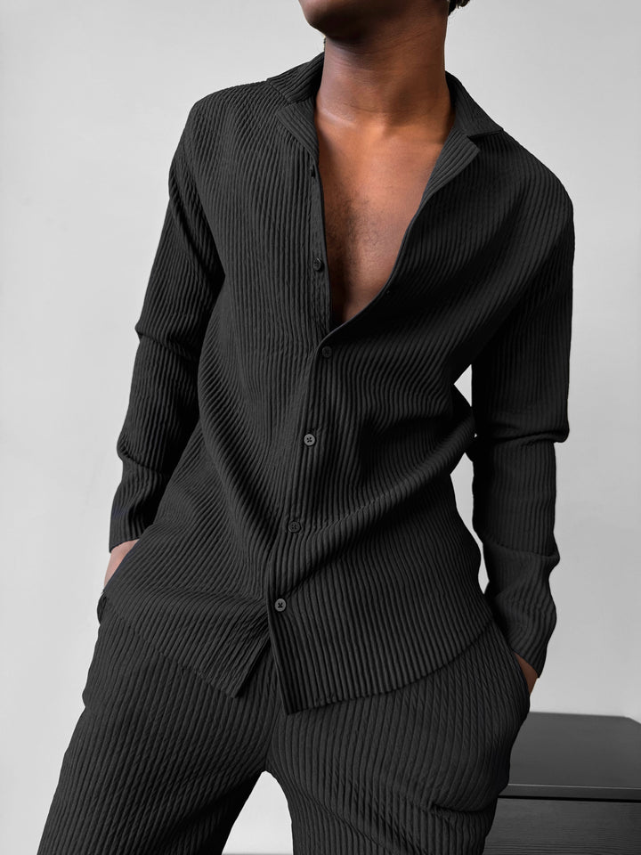 Oversize Ribbed Long Arm Shirt -Black