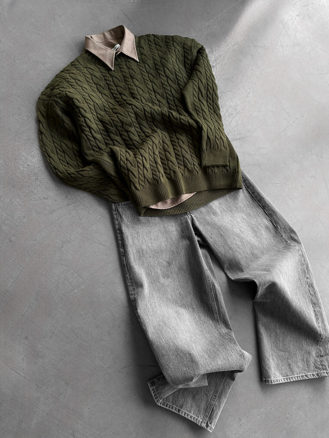 Oversize Knit Braid Sweater - Khaki