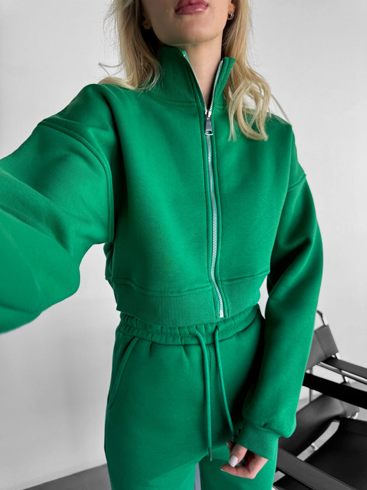 Short Women Zipper Pullover - Green