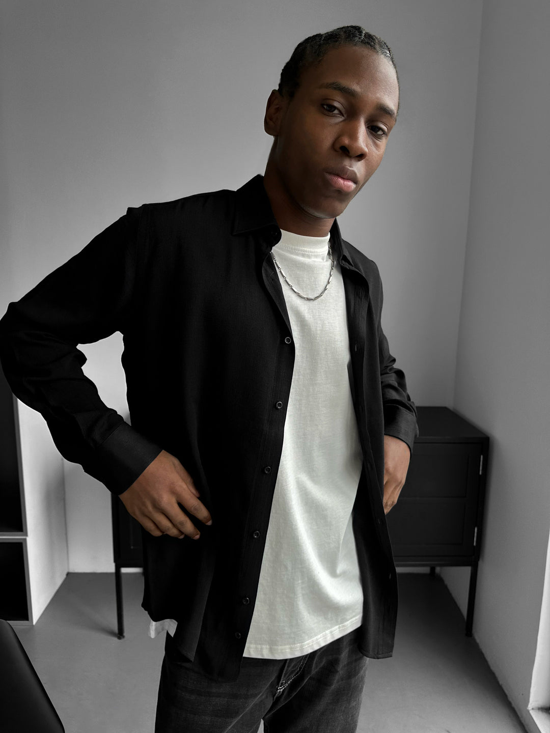 Regular Fit Long Arm Shirt - Black