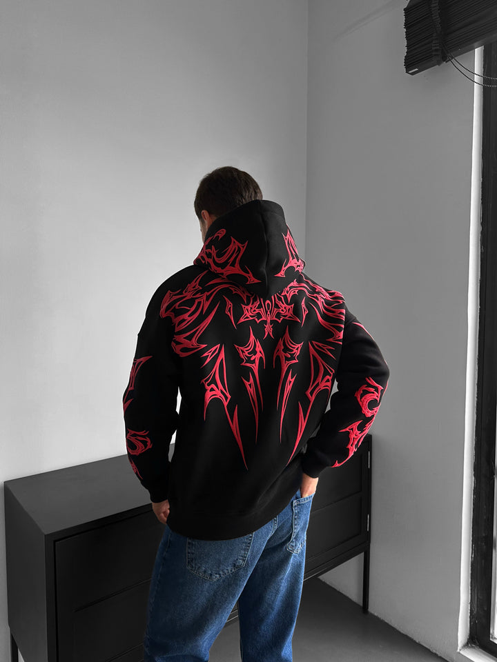 Oversize Mafia Tribal Hoodie - Black and Red